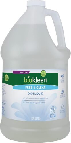 Biokleen Free & Clear Dish Liquid - 1 Gallon - Soap, Dishwashing, Eco-Friendly, Non-Toxic, Plant-Based, No Artificial Fragrance, Colors or Preservatives, Free & Clear, Unscented