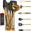 Black and Gold Kitchen Utensils Set with Holder - 7PC Gold Cooking Utensils Set Includes Gold Utensil Holder and Silicone Cooking Utensils - Elegant Gold Kitchen Accessories for Modern Cooking
