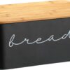 Bloomingville Metal Bin with Bamboo Lid, Black Bread Box, 11.75" L x 5.25" W x 7" H