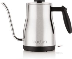 Bodum 34 oz Bistro Gooseneck Electric Water Kettle, Pour Over Coffee & Tea, Brushed Stainless Steel