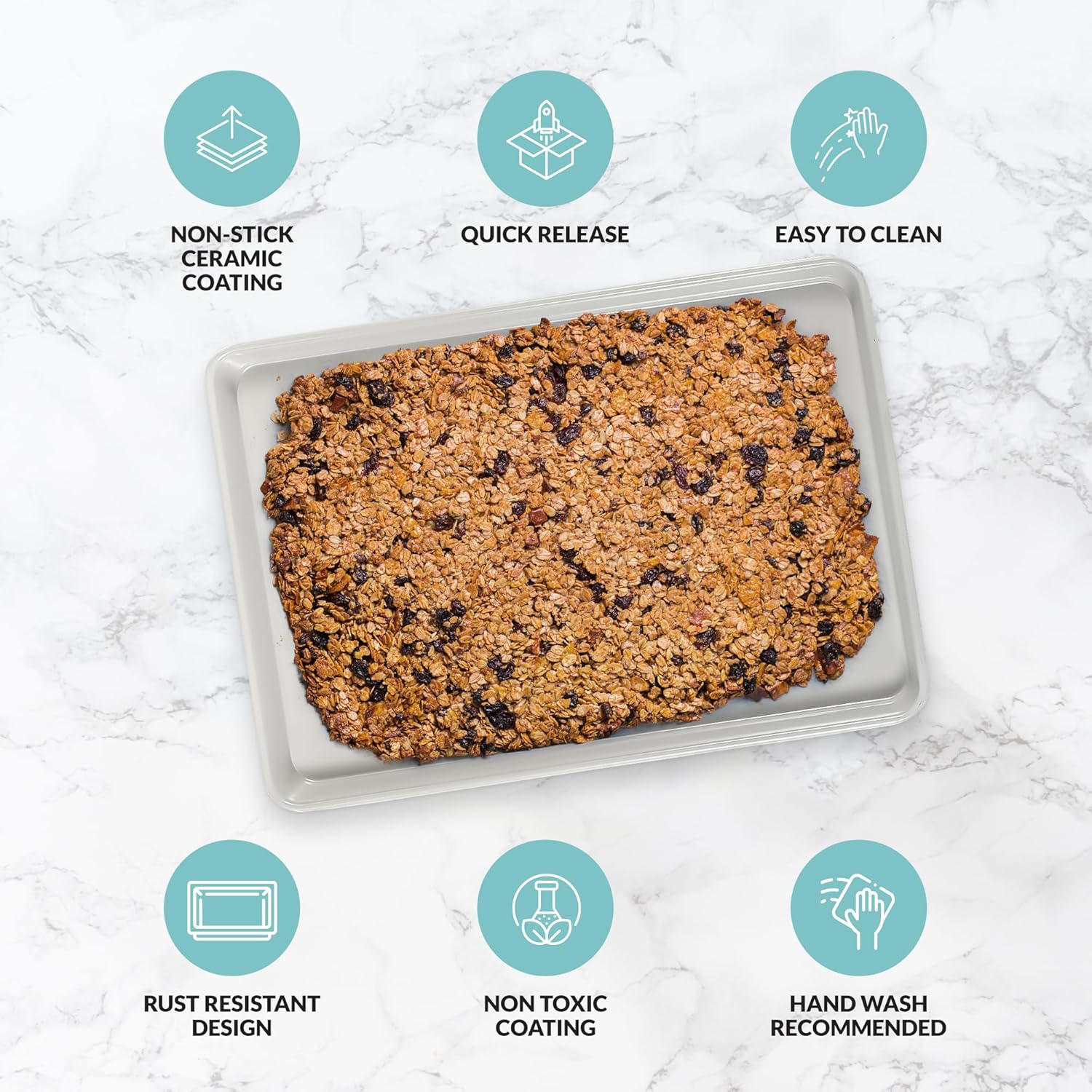 Boxiki Kitchen Non-Stick Ceramic Baking Sheet - Slick & Non-Toxic Ceramic Coating, PTFE & PFOA Free Cookie Sheet Pan - Ceramic Cookie Sheet, Perfect for Baking, Roasting, and More (Half Sheet Pan)90