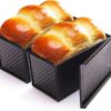 CHEFMADE Loaf Pan 2 Pcs, Non-Stick Bread Pan Carbon Steel Toast Pan with Cover for Baking Bread - Black