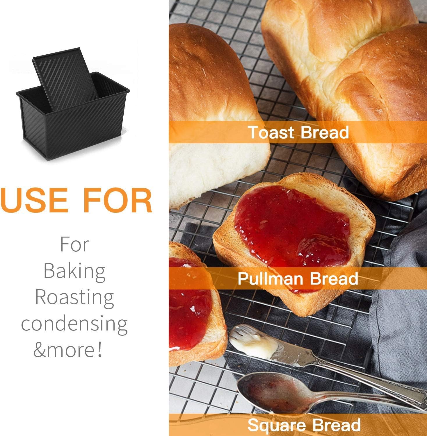 CHEFMADE Loaf Pan 2 Pcs, Non-Stick Bread Pan Carbon Steel Toast Pan with Cover for Baking Bread - Black7
