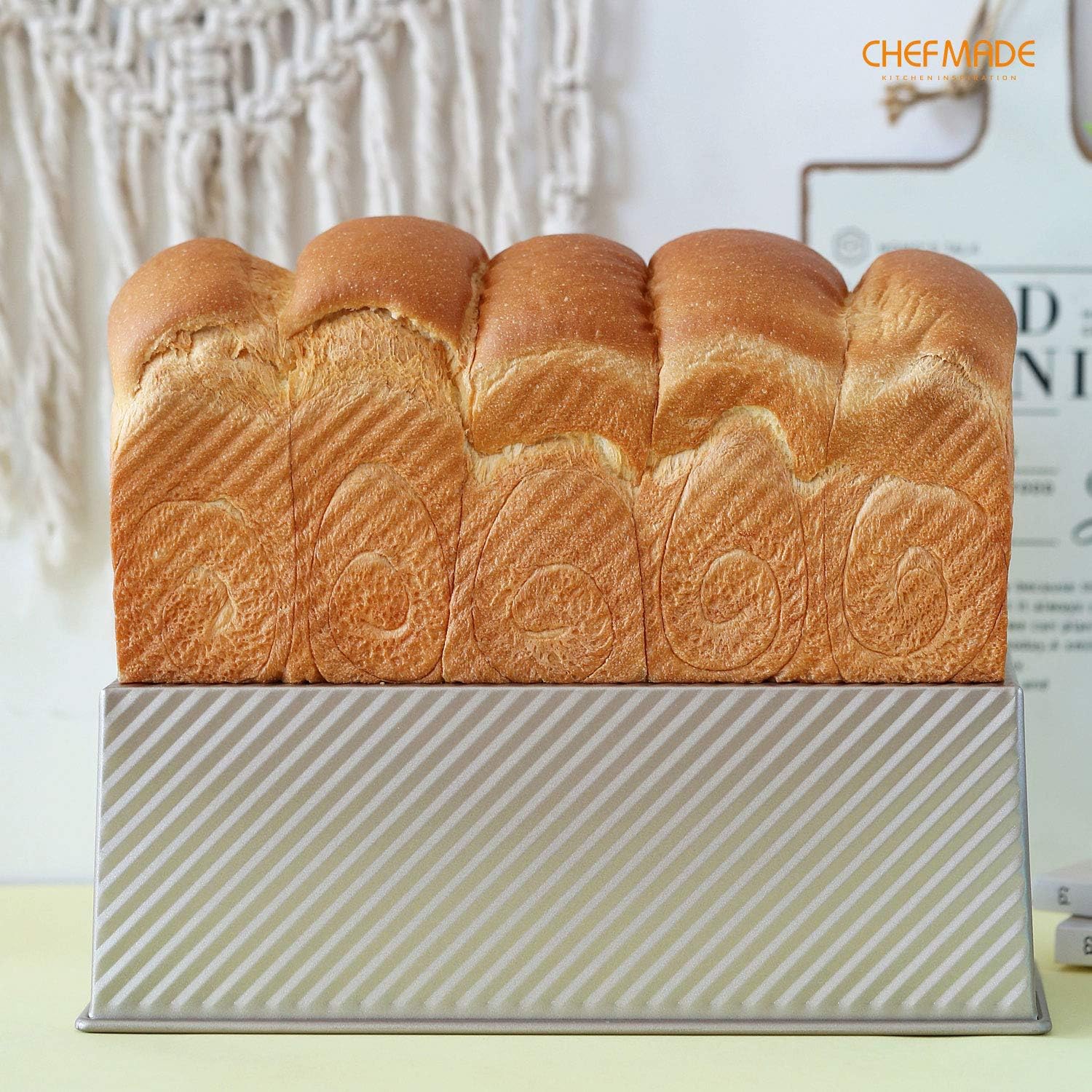 CHEFMADE Loaf Pan with Lid,Commercial Pullman Bread Pan 2.2Lb Dough Capacity,Non-Stick Bakeware Carbon Steel Bread Toast Mold with Cover for Baking Bread (Champagne Gold)8