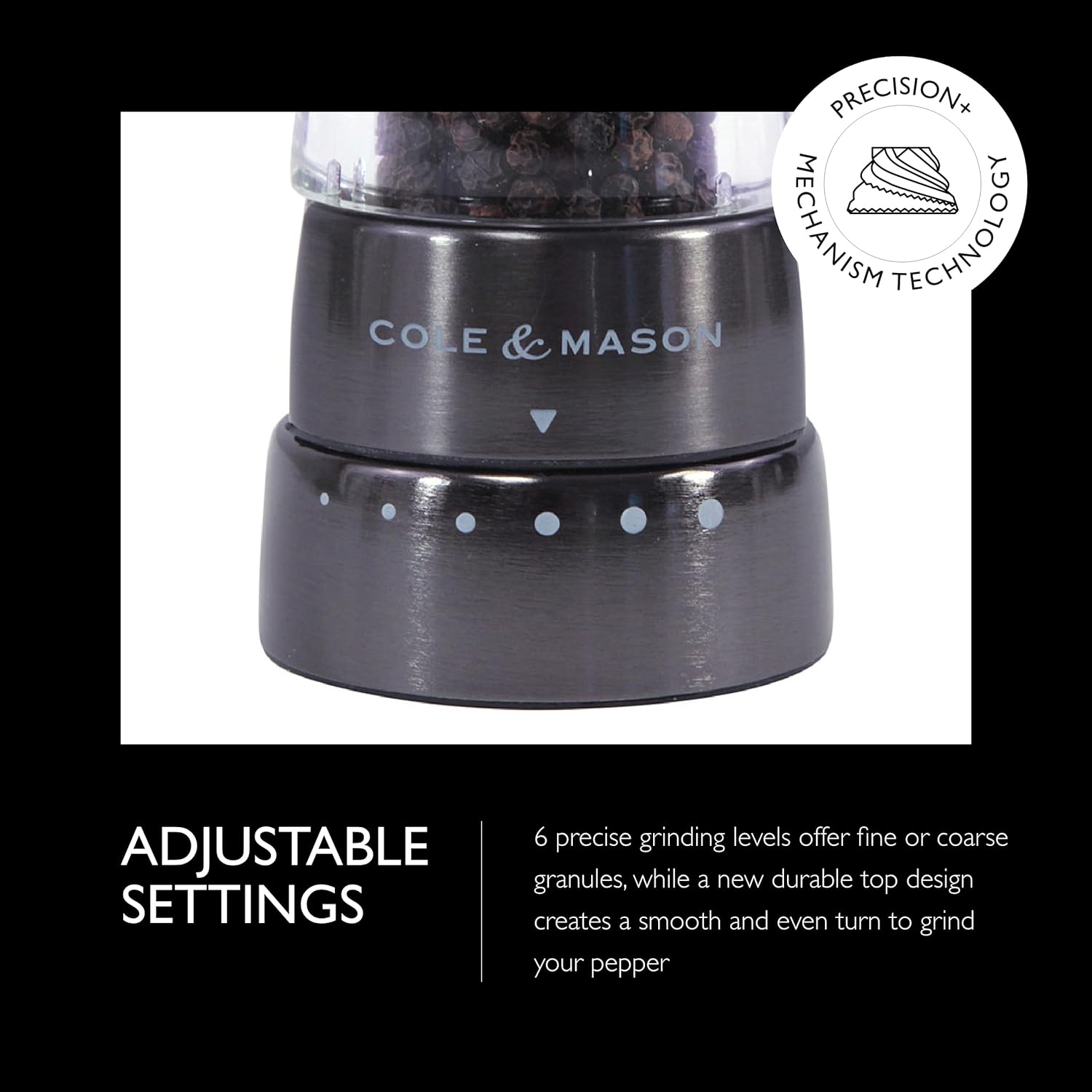 COLE & MASON Derwent Pepper Grinder - Gunmetal Mill Includes Gourmet Precision Mechanism and Premium Peppercorns4