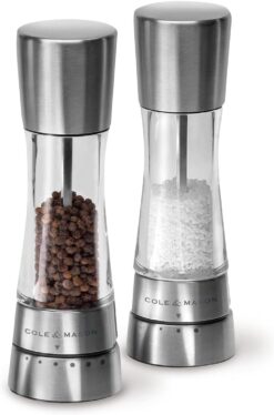 COLE & MASON Derwent Salt and Pepper Grinder Set - Stainless Steel Mills Include Gift Box, Gourmet Precision Mechanisms and Premium Sea Salt and Peppercorns