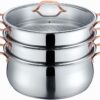 CONCORD Premium Stainless Steel 3 Tier Steamer w/Rose Gold Handles 26 cm