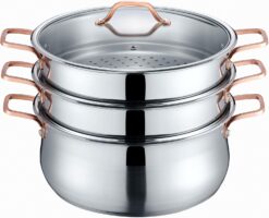 CONCORD Premium Stainless Steel 3 Tier Steamer w/Rose Gold Handles 30 cm