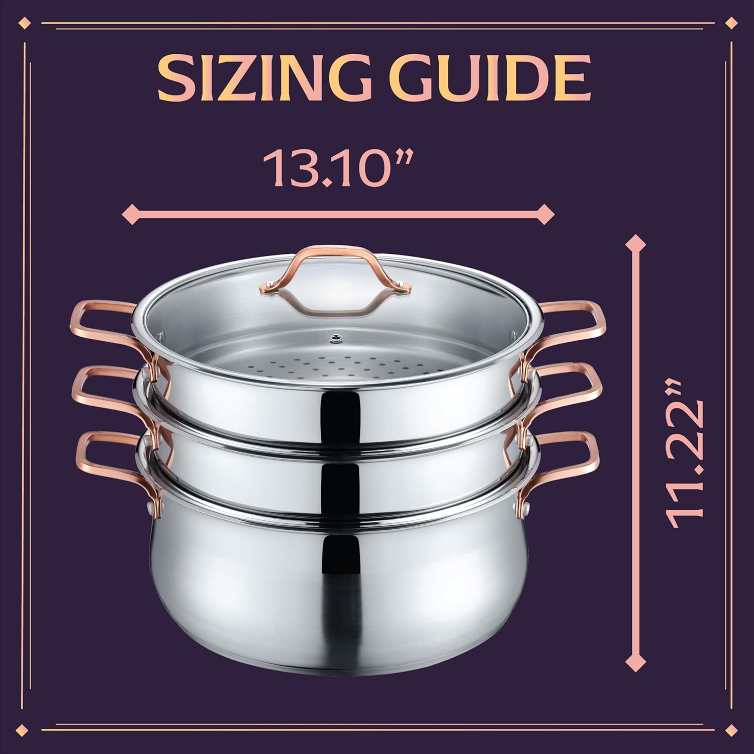 CONCORD Premium Stainless Steel 3 Tier Steamer w Rose Gold Handles 30 cm4
