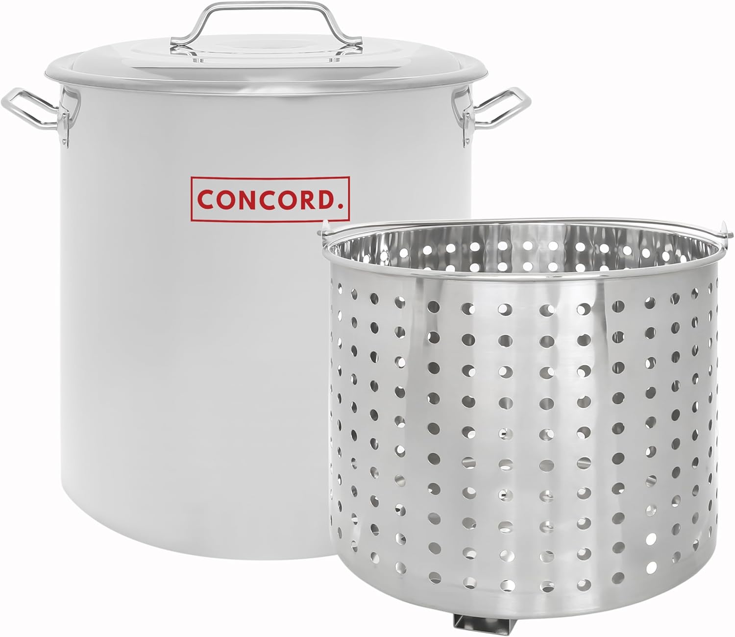 CONCORD Stainless Steel Stock Pot w Steamer Basket. Cookware great for boiling and steaming (80 Quart) CONCORD Stainless Steel Stock Pot w/Steamer Basket. Cookware great for boiling and steaming (80 Quart)