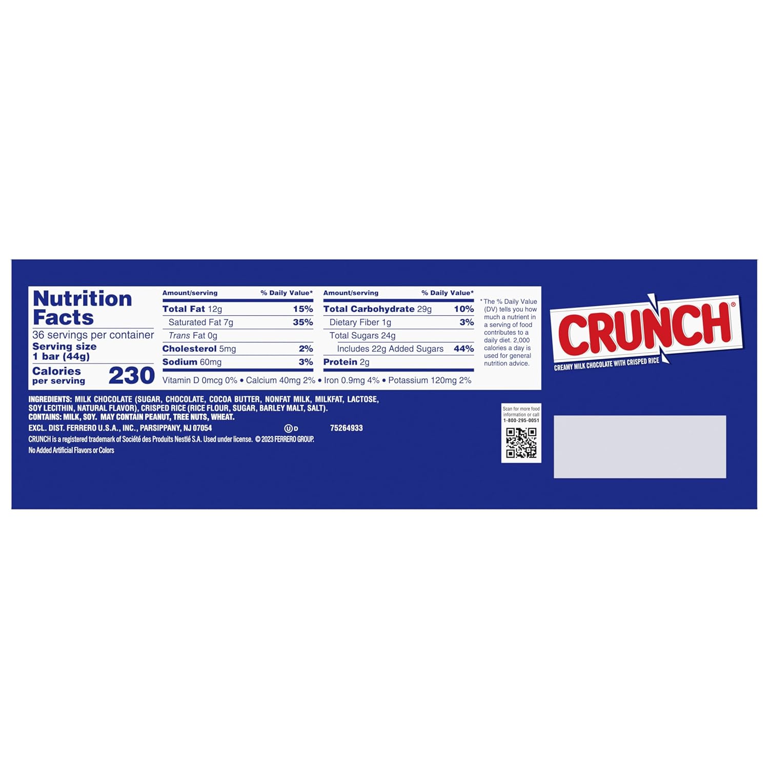 CRUNCH, Bulk 36 Count, Milk Chocolate and Crisped Rice, Full Size Halloween Candy, 1.55 oz Each=
