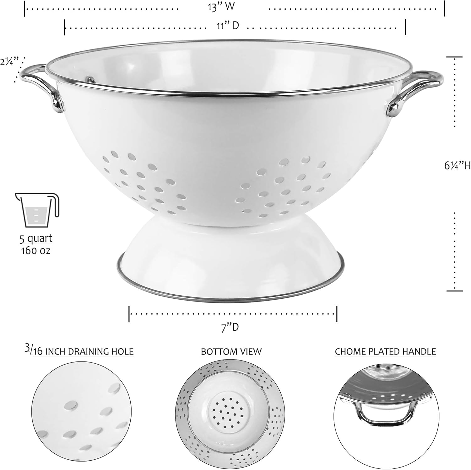 Calypso Basics by Reston Lloyd Powder Coated Enameled Colander, 5 Quart, Indigo-