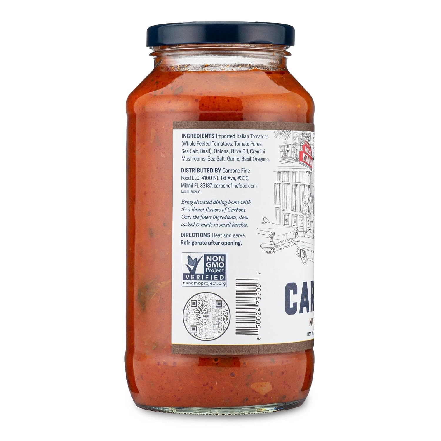 Carbone Mushroom Marinara Pasta Sauce Tomato Sauce Made with Fresh & All-Natural Ingredients Non GMO, Vegan, Gluten Free, Low Carb Pasta Sauce, 24 Fl Oz (Pack of 4)1