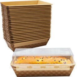 Chef-Grade 8x4in 1Lb Paper Loaf Pans w/Lids 25 Pk. Elegant Disposable Bakeable Kraft Pan Supplies for Baking Bread, Small Meatloaf, Bundt Cake, Sweets for Holiday Gifts Bake Sales or Fundraiser.