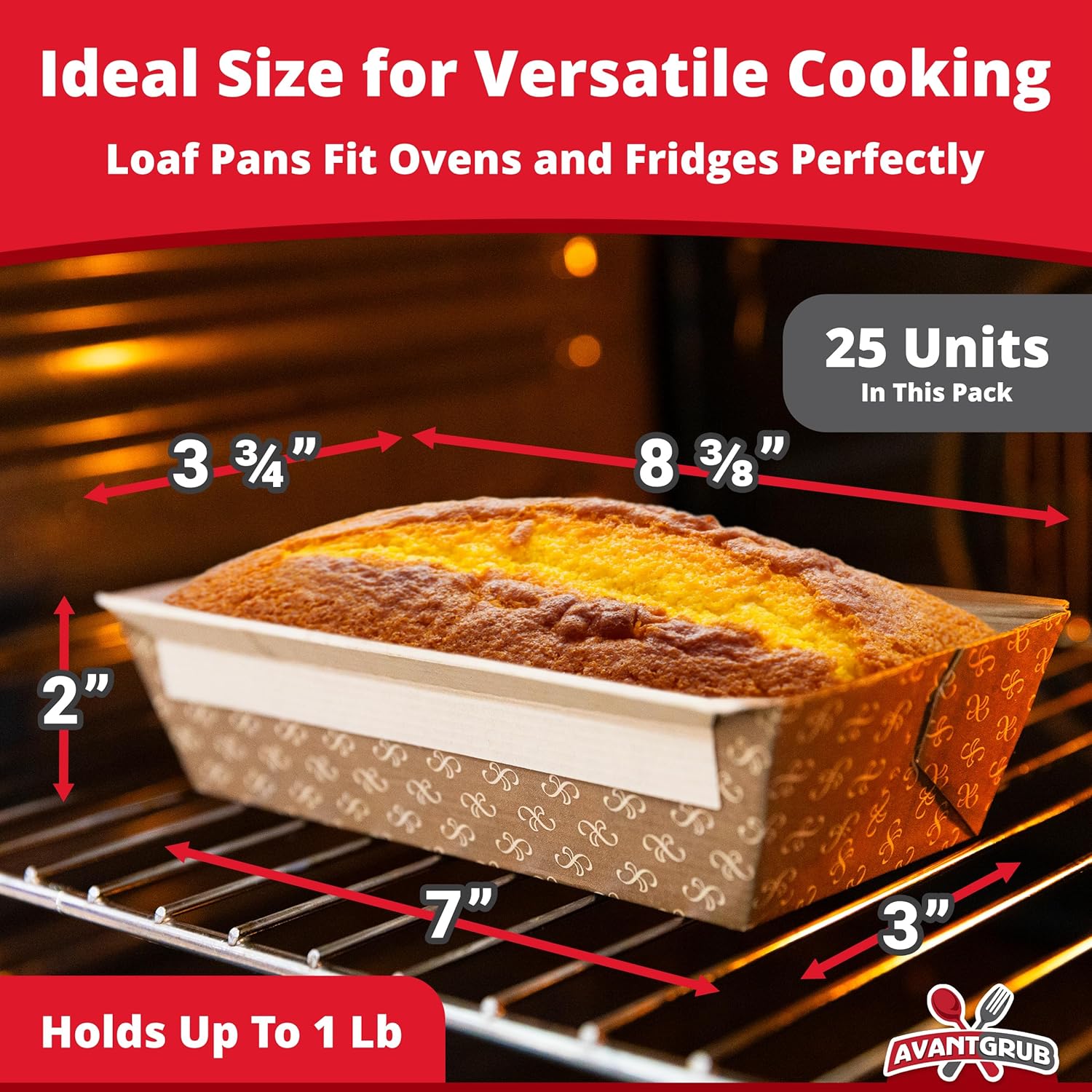 Chef-Grade 8x4in 1Lb Paper Loaf Pans w Lids 25 Pk. Elegant Disposable Bakeable Kraft Pan Supplies for Baking Bread, Small Meatloaf, Bundt Cake, Sweets for Holiday Gifts Bake Sales or Fundraiser.-