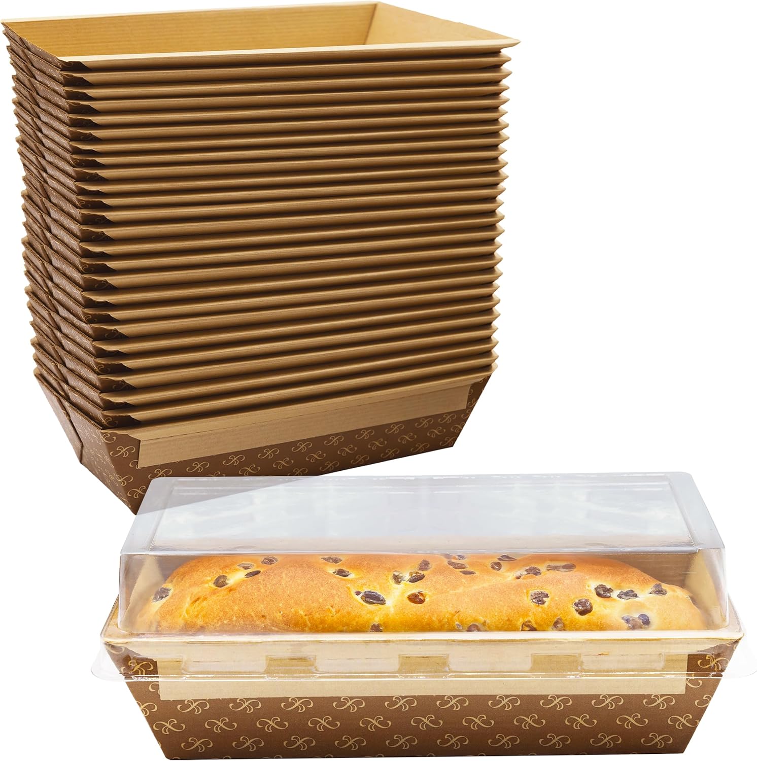Chef-Grade 8x4in 1Lb Paper Loaf Pans w Lids 25 Pk. Elegant Disposable Bakeable Kraft Pan Supplies for Baking Bread, Small Meatloaf, Bundt Cake, Sweets for Holiday Gifts Bake Sales or Fundraiser. Chef-Grade 8x4in 1Lb Paper Loaf Pans w/Lids 25 Pk. Elegant Disposable Bakeable Kraft Pan Supplies for Baking Bread, Small Meatloaf, Bundt Cake, Sweets for Holiday Gifts Bake Sales or Fundraiser.
