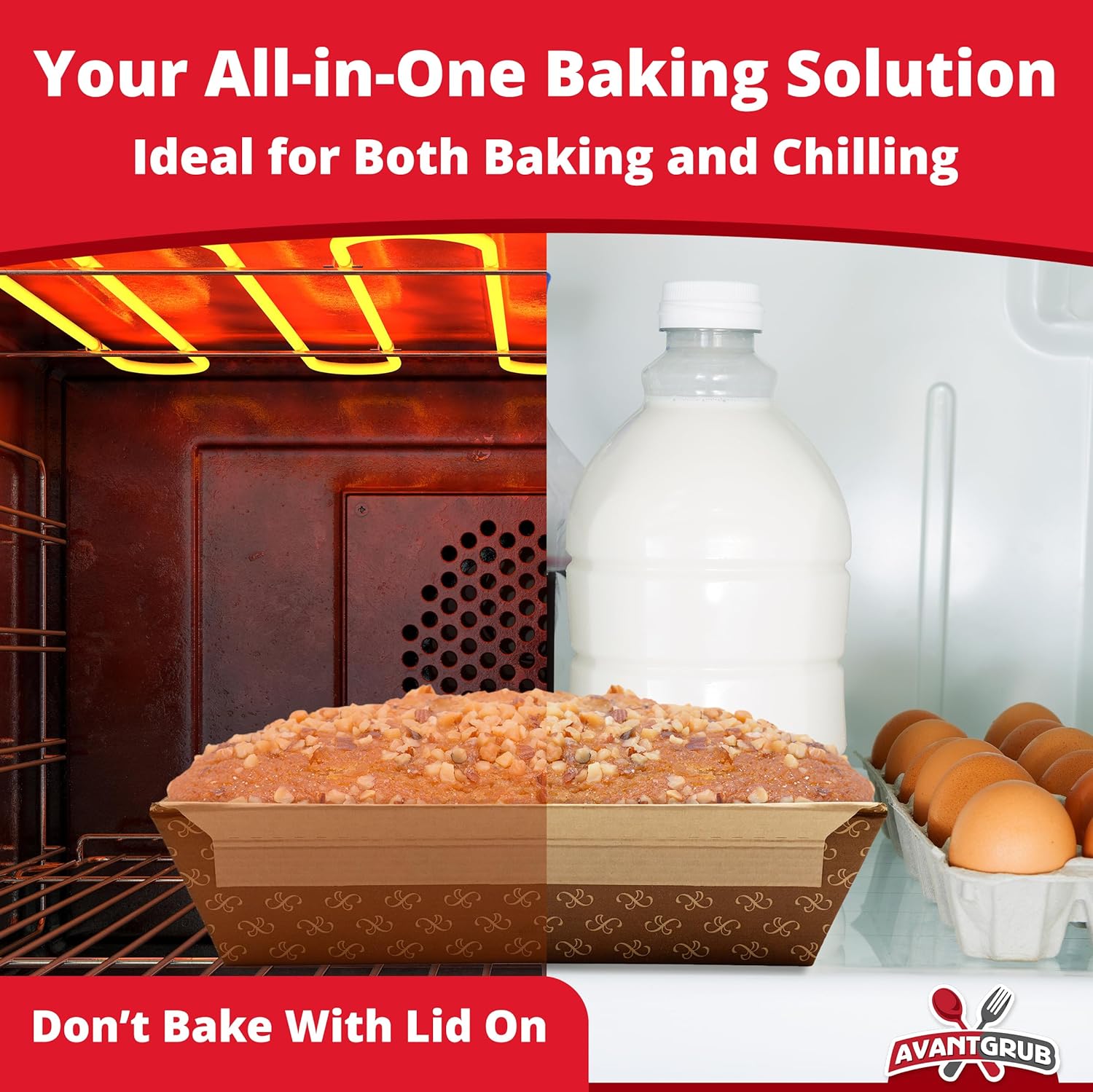 Chef-Grade 8x4in 1Lb Paper Loaf Pans w Lids 50Pk. Elegant Disposable, Bakeable Kraft Pan Supplies for Baking Bread, Small Meatloaf, Bundt Cake Sweets for Holiday Gifts, Bake Sales or Fundraiser.2