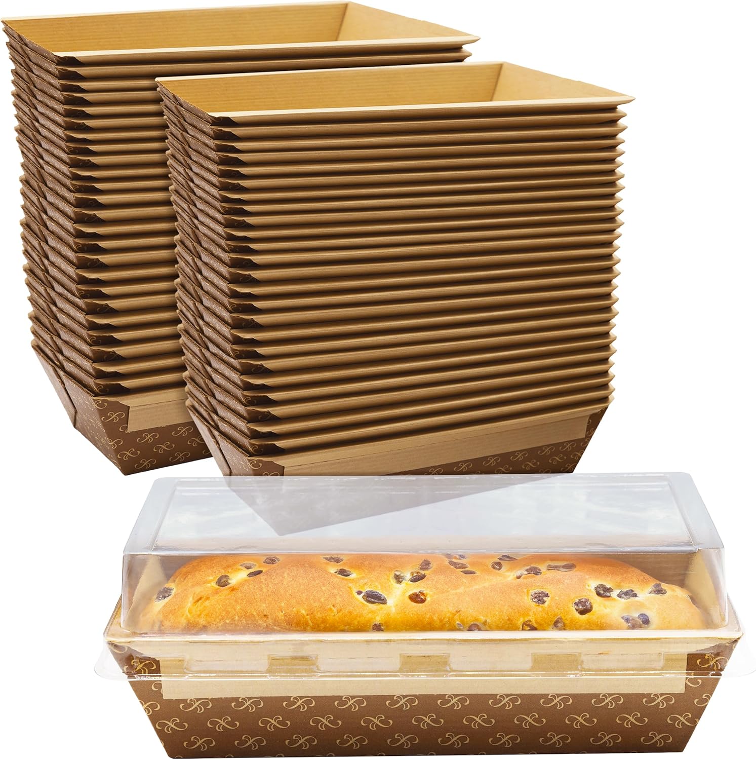 Chef-Grade 8x4in 1Lb Paper Loaf Pans w Lids 50Pk. Elegant Disposable, Bakeable Kraft Pan Supplies for Baking Bread, Small Meatloaf, Bundt Cake Sweets for Holiday Gifts, Bake Sales or Fundraiser. Chef-Grade 8x4in 1Lb Paper Loaf Pans w/Lids 50Pk. Elegant Disposable, Bakeable Kraft Pan Supplies for Baking Bread, Small Meatloaf, Bundt Cake Sweets for Holiday Gifts, Bake Sales or Fundraiser.