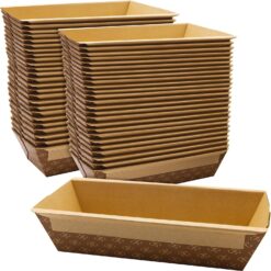 Chef-Grade Elegant 8x4in 1Lb Paper Loaf Pans 50 Pk. Best Disposable Bakeable Kraft Pan Supply for Baking Bread, Small Meatloaf, Lemon Bundt Cake, Sweets for Holiday Gifts, Bake Sales or Fundraiser.