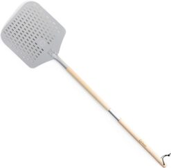 Chef Pomodoro Perforated Pizza Peel Aluminum, 12 x 14-Inch, with Detachable Wood 49-Inch Long Extendable Handle for Easy Storage, Gourmet Luxury Pizza Paddle for Baking Homemade Pizza Bread