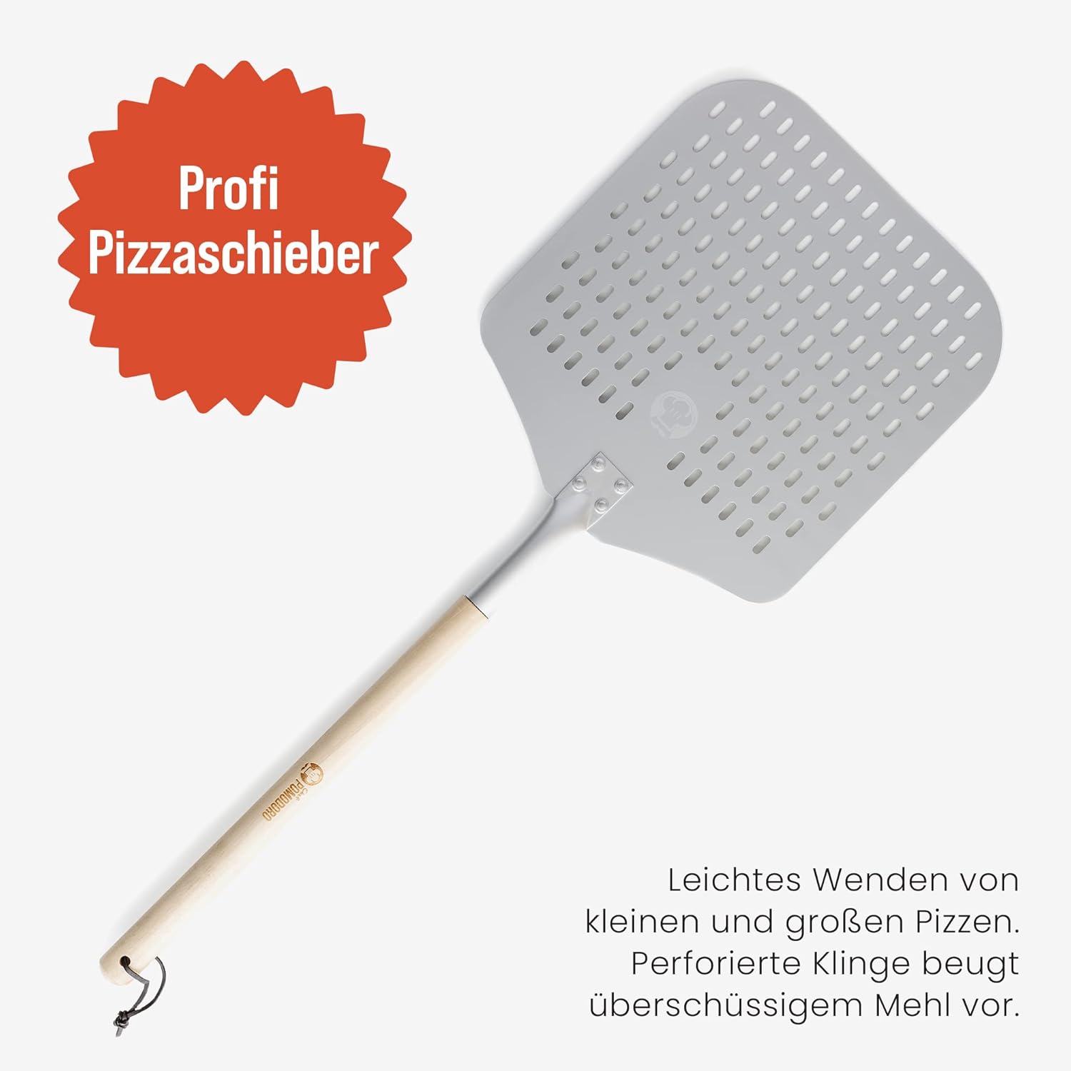 Chef Pomodoro Perforated Pizza Peel Aluminum, 12 x 14-Inch, with Detachable Wood 49-Inch Long Extendable Handle for Easy Storage, Gourmet Luxury Pizza Paddle for Baking Homemade Pizza Bread1