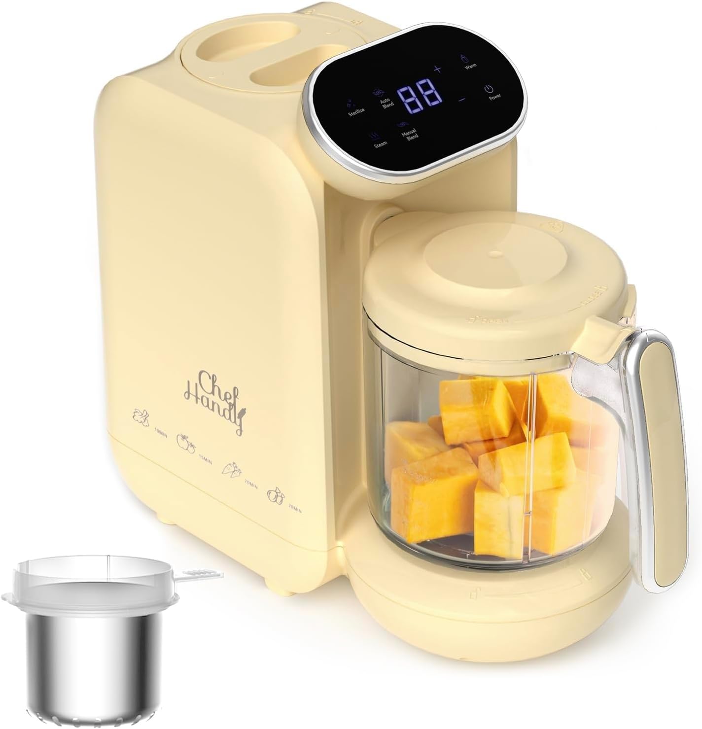 Chefhandy Baby Food Maker, 5 in 1 Baby Food Processor with Stainless Steel Steaming Basket, Baby Puree Maker with Steamer, Blender,Bottle Warmer Function,Auto Cooking & Grinding,Touchscreen (Yellow) Chefhandy Baby Food Maker, 5 in 1 Baby Food Processor with Stainless Steel Steaming Basket, Baby Puree Maker with Steamer, Blender,Bottle Warmer Function,Auto Cooking & Grinding,Touchscreen (Yellow)