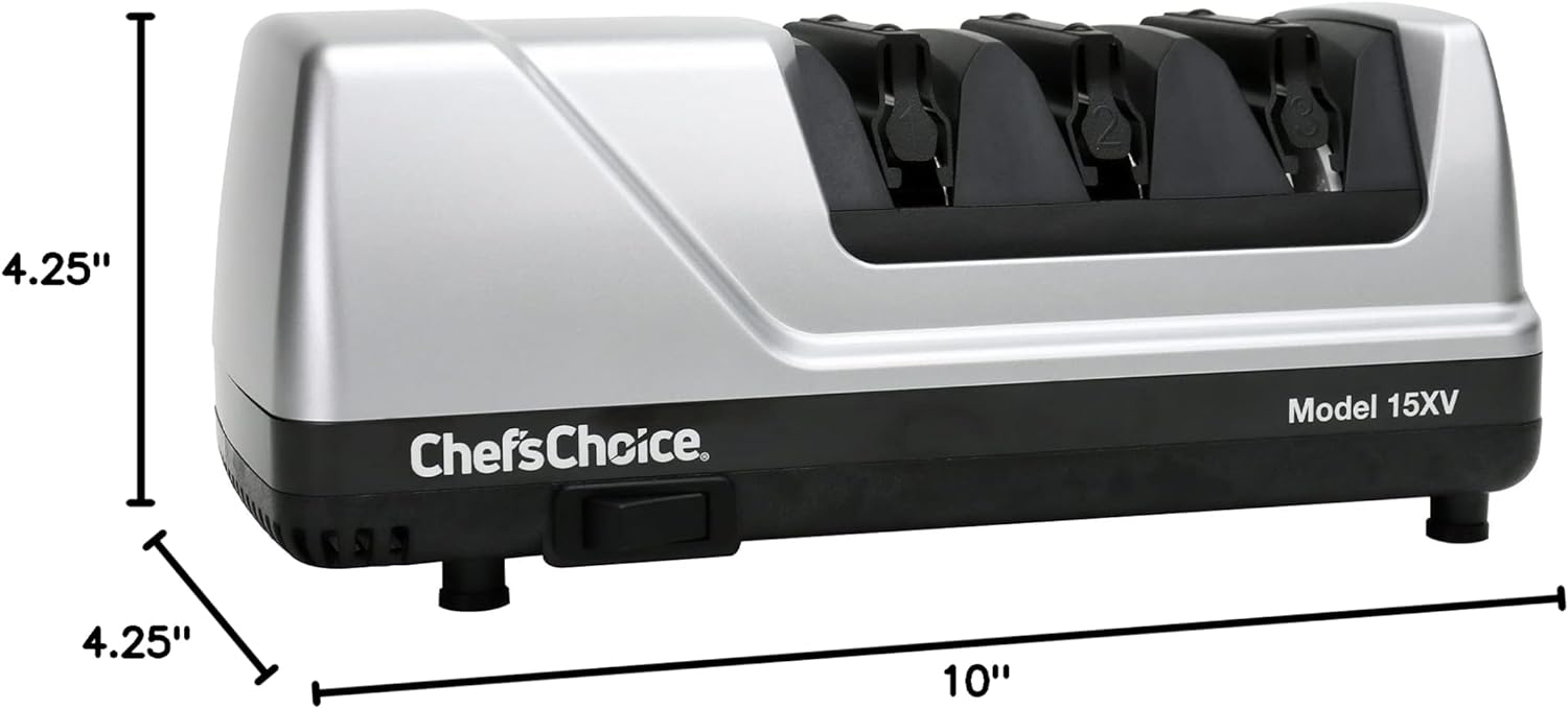Chef'sChoice 15XV EdgeSelect Professional Electric Knife Sharpener with 100-Percent Diamond Abrasives and Precision Angle Guides for Straight Edge and Serrated Knives, 3-Stage, Gray-