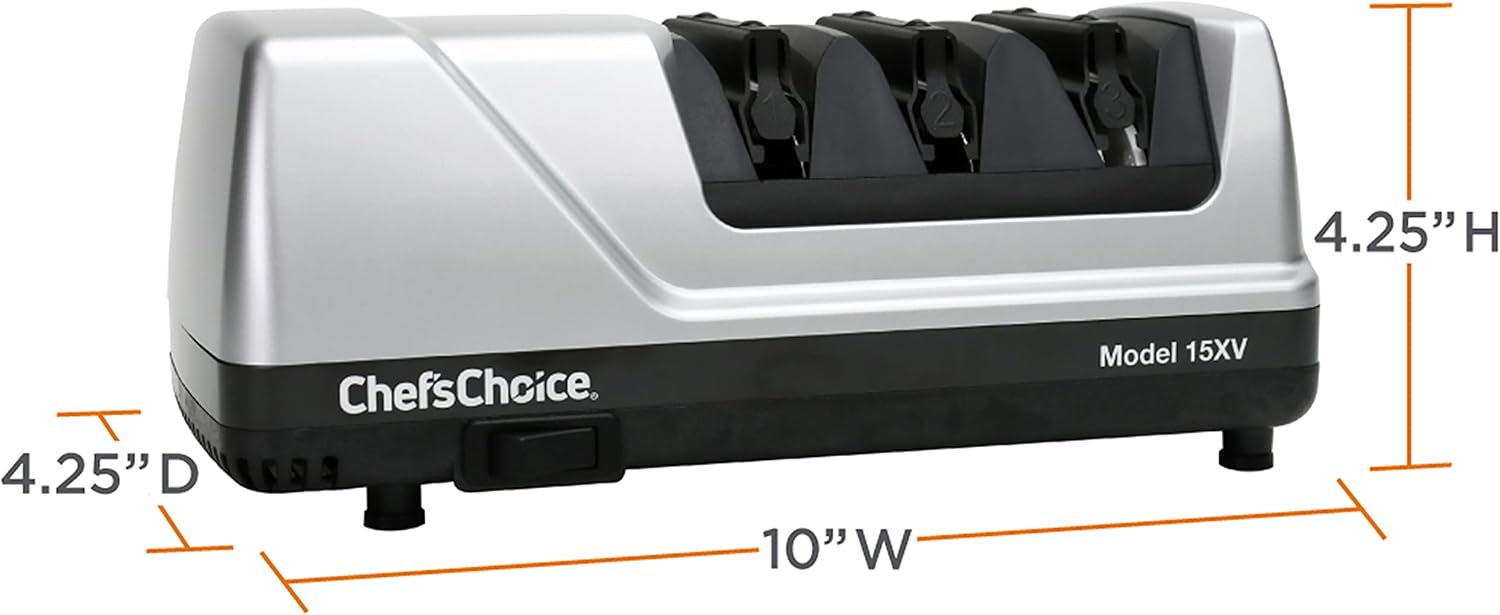 Chef'sChoice 15XV EdgeSelect Professional Electric Knife Sharpener with 100-Percent Diamond Abrasives and Precision Angle Guides for Straight Edge and Serrated Knives, 3-Stage, Gray11