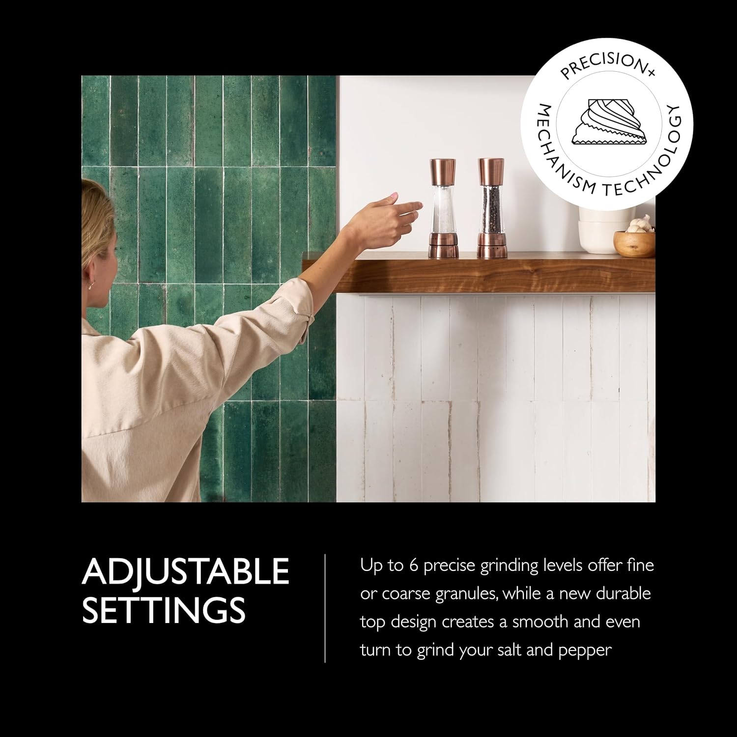 Cole & Mason Derwent Salt & Pepper Mill Gift Set - Salt & Pepper Shaker & Grinder with Adjustable Coarseness - Gourmet Precision Mill Set - Stainless Steel & Acrylic Grinders - Copper3