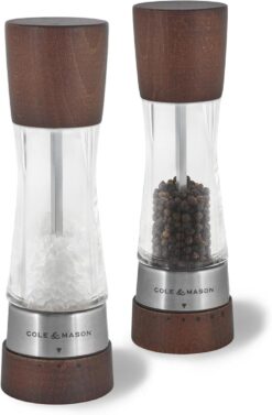 Cole & Mason Derwent Salt & Pepper Mill Gift Set - Salt and Pepper Grinders - Refillable Seasoning and Spice Tools - Adjustable Salt and Peppercorn Grinder Settings - Forest Wood
