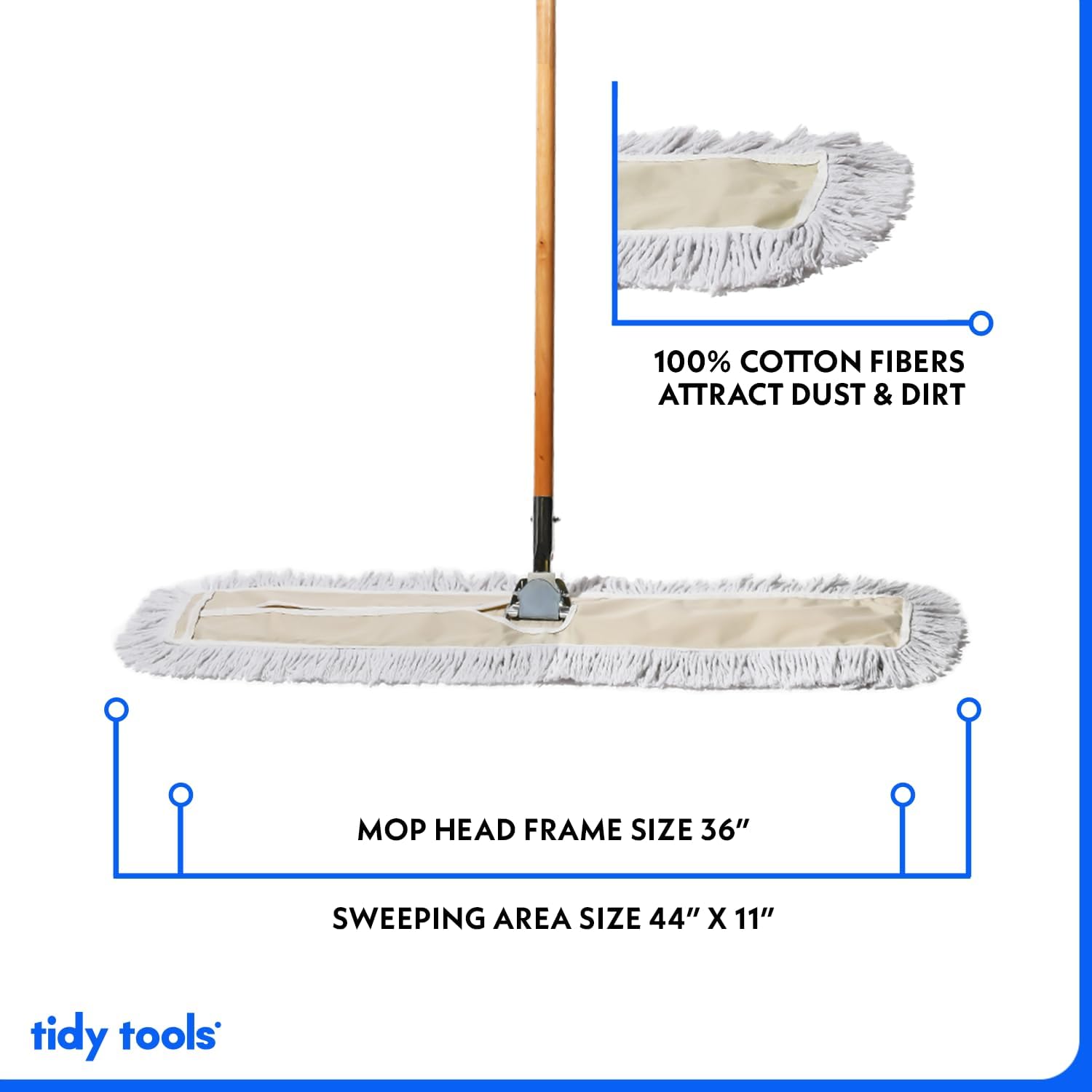 Commercial Dust Mop & Floor Sweeper, 36 in. Dust Mop for Hardwood Floors, Cotton Reusable Dust Mop Head, Wooden Broom Handle, Industrial Dry Mop for Floor Cleaning & Janitorial Supplies…6