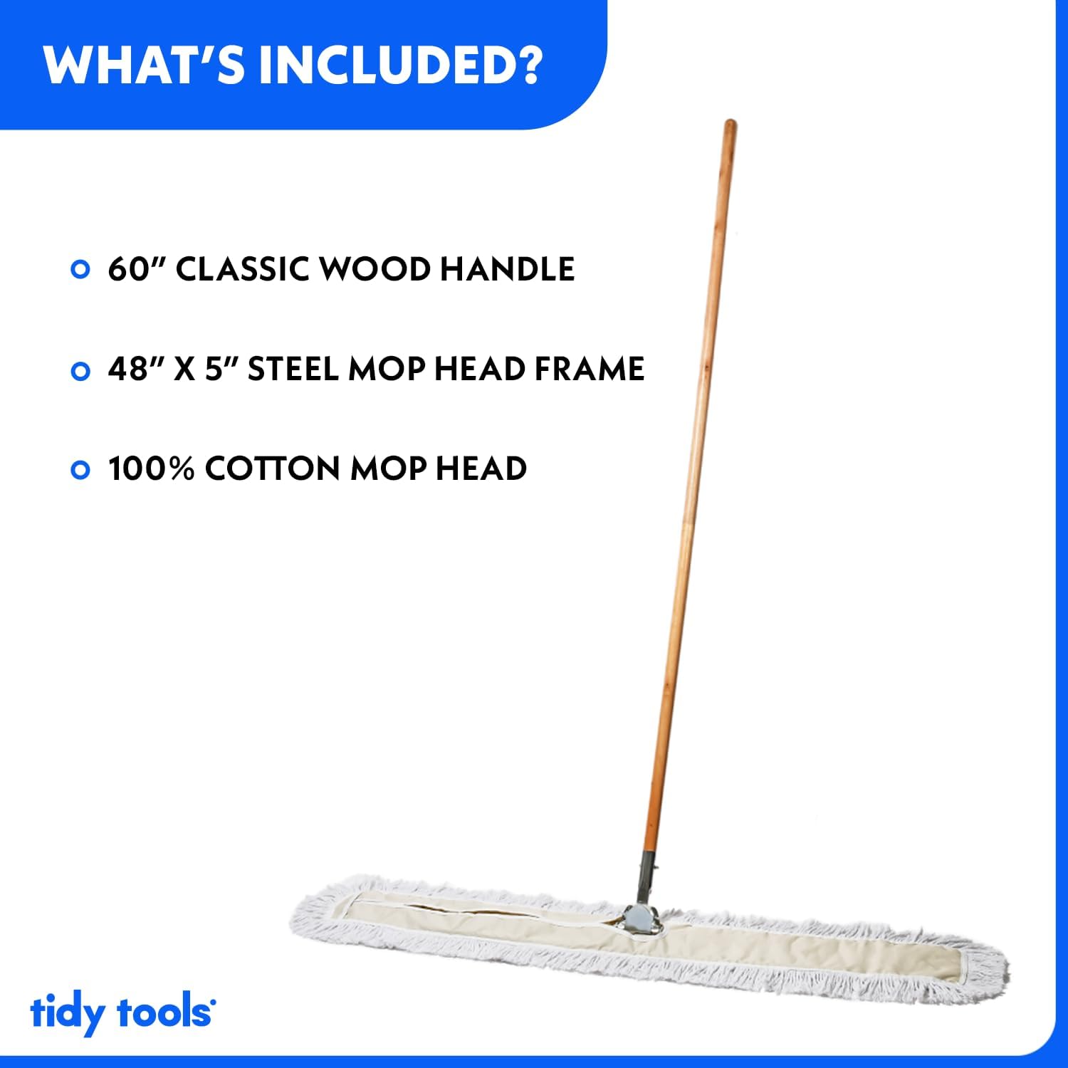 Commercial Dust Mop & Floor Sweeper, 48 in. Dust Mop for Hardwood Floors, Cotton Reusable Dust Mop Head, Wooden Broom Handle, Industrial Dry Mop for Floor Cleaning & Janitorial Supplies3