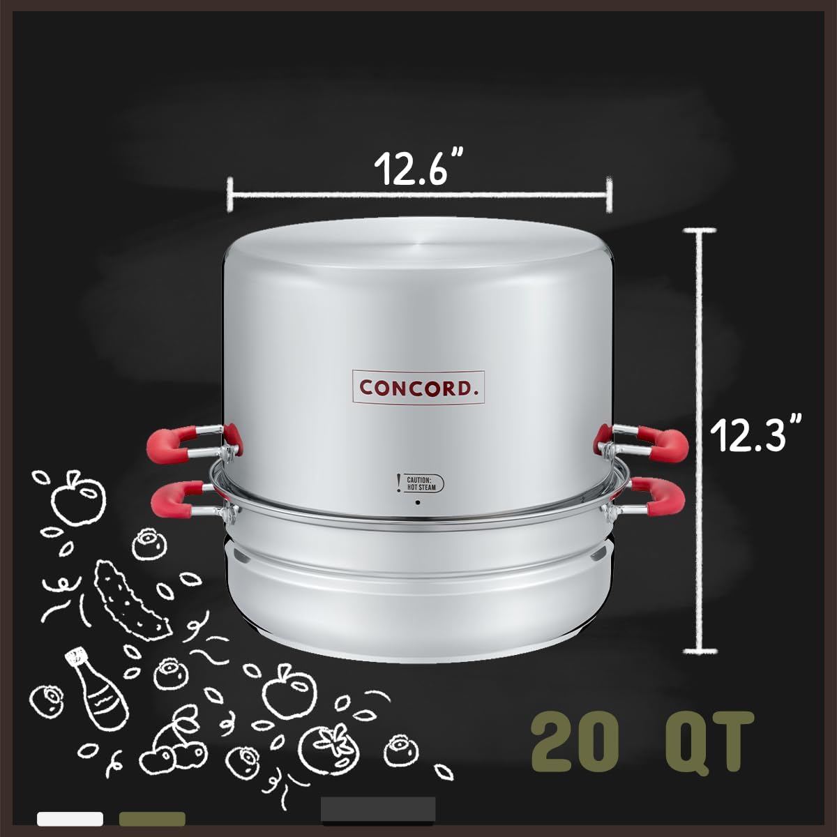 Concord Stainless Steel Turbo Steam Canner Canning Steamer Pot Set. Includes Canning Rack and Mason Jars (Induction Compatible).1