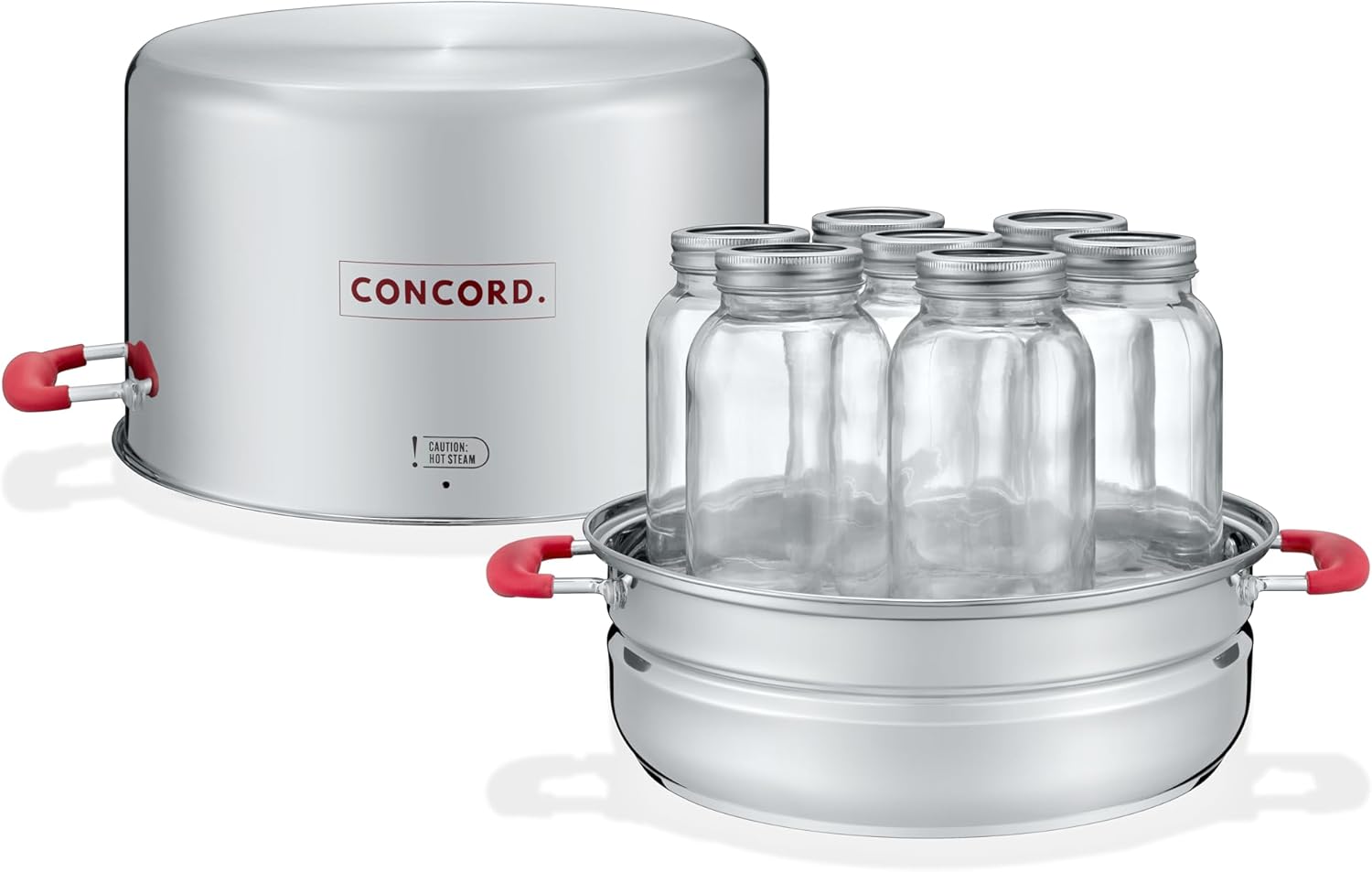 Concord Stainless Steel Turbo Steam Canner Canning Steamer Pot Set. Includes Canning Rack and Mason Jars (Induction Compatible). Concord Stainless Steel Turbo Steam Canner Canning Steamer Pot Set. Includes Canning Rack and Mason Jars (Induction Compatible).