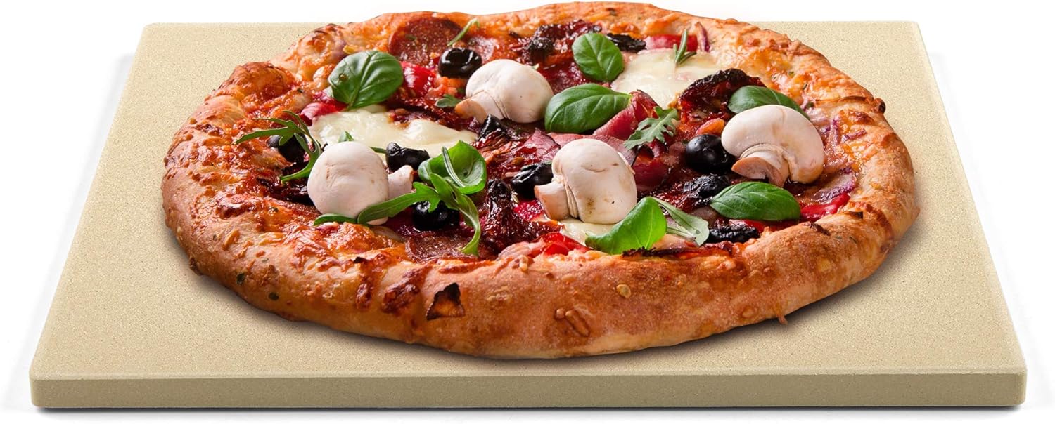 Cook N Home Pizza Grilling Baking Stone with Scraper, 16-Inch x 14-Inch Rectangular Heavy Duty Cordierite Bread Stone for Oven and Grill, Thermal Shock Resistant Ideal for Baking Crisp Crust Pizza Cook N Home Pizza Grilling Baking Stone with Scraper, 16-Inch x 14-Inch Rectangular Heavy Duty Cordierite Bread Stone for Oven and Grill, Thermal Shock Resistant Ideal for Baking Crisp Crust Pizza