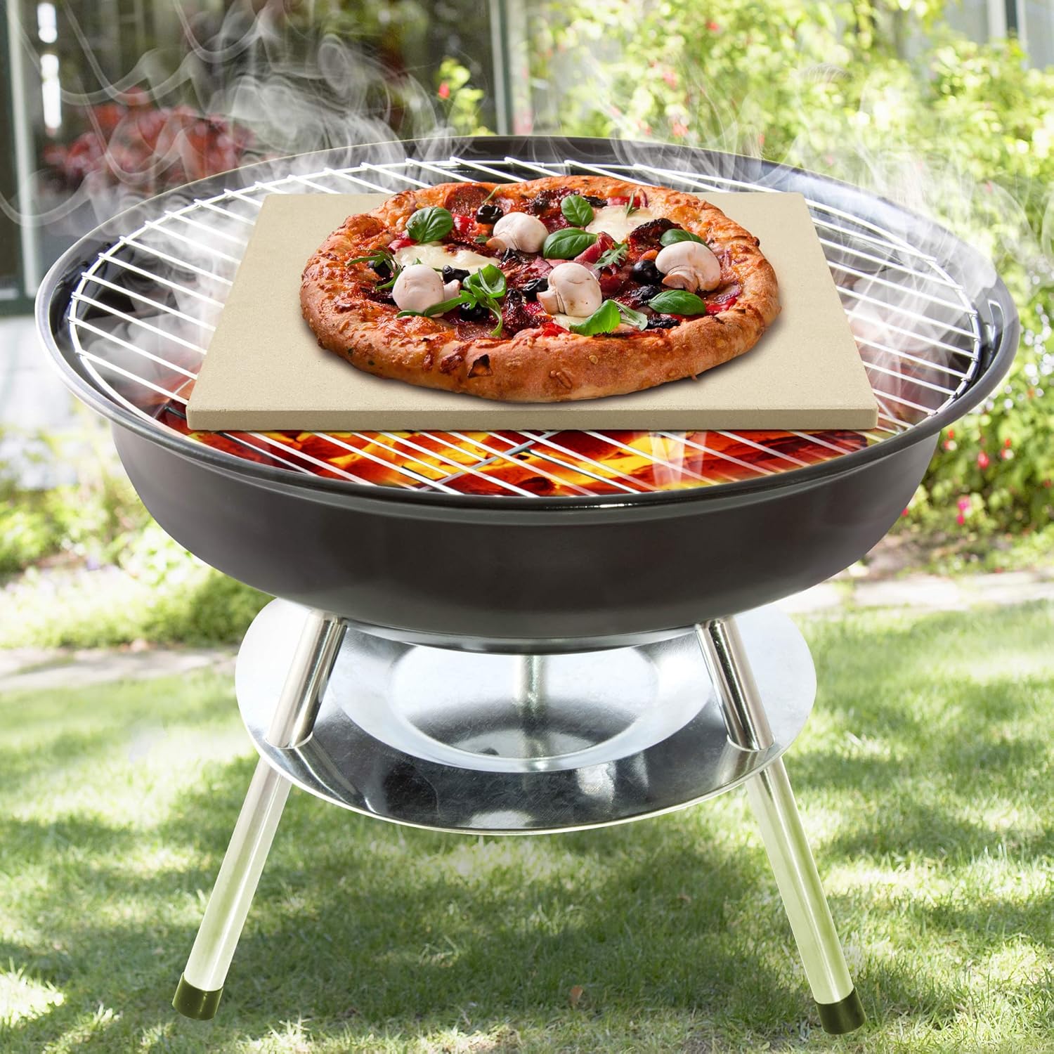 Cook N Home Pizza Grilling Baking Stone with Scraper, 16-Inch x 14-Inch Rectangular Heavy Duty Cordierite Bread Stone for Oven and Grill, Thermal Shock Resistant Ideal for Baking Crisp Crust Pizza0
