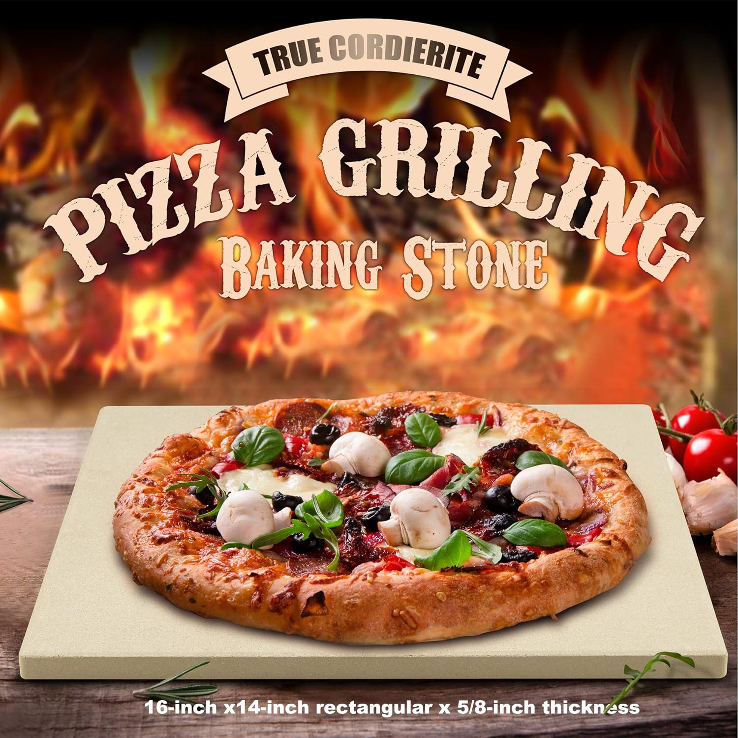 Cook N Home Pizza Grilling Baking Stone with Scraper, 16-Inch x 14-Inch Rectangular Heavy Duty Cordierite Bread Stone for Oven and Grill, Thermal Shock Resistant Ideal for Baking Crisp Crust Pizza5