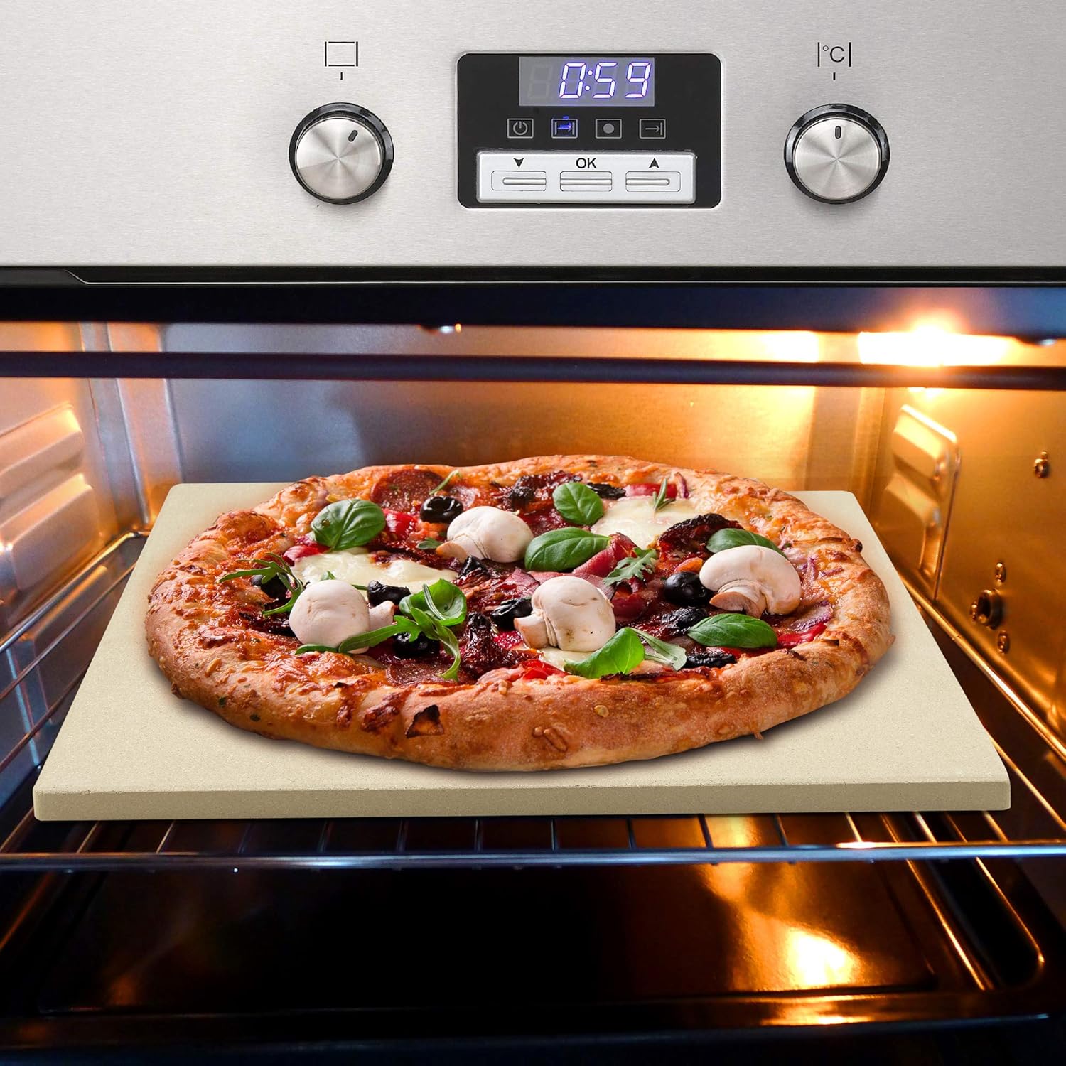 Cook N Home Pizza Grilling Baking Stone with Scraper, 16-Inch x 14-Inch Rectangular Heavy Duty Cordierite Bread Stone for Oven and Grill, Thermal Shock Resistant Ideal for Baking Crisp Crust Pizza8