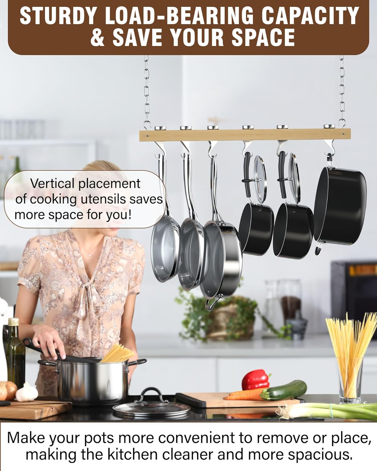 Cooks Standard NC-00269 Standard, Single Bar, 36-Inch Ceiling Mounted Wooden Pot Rack, Brown2