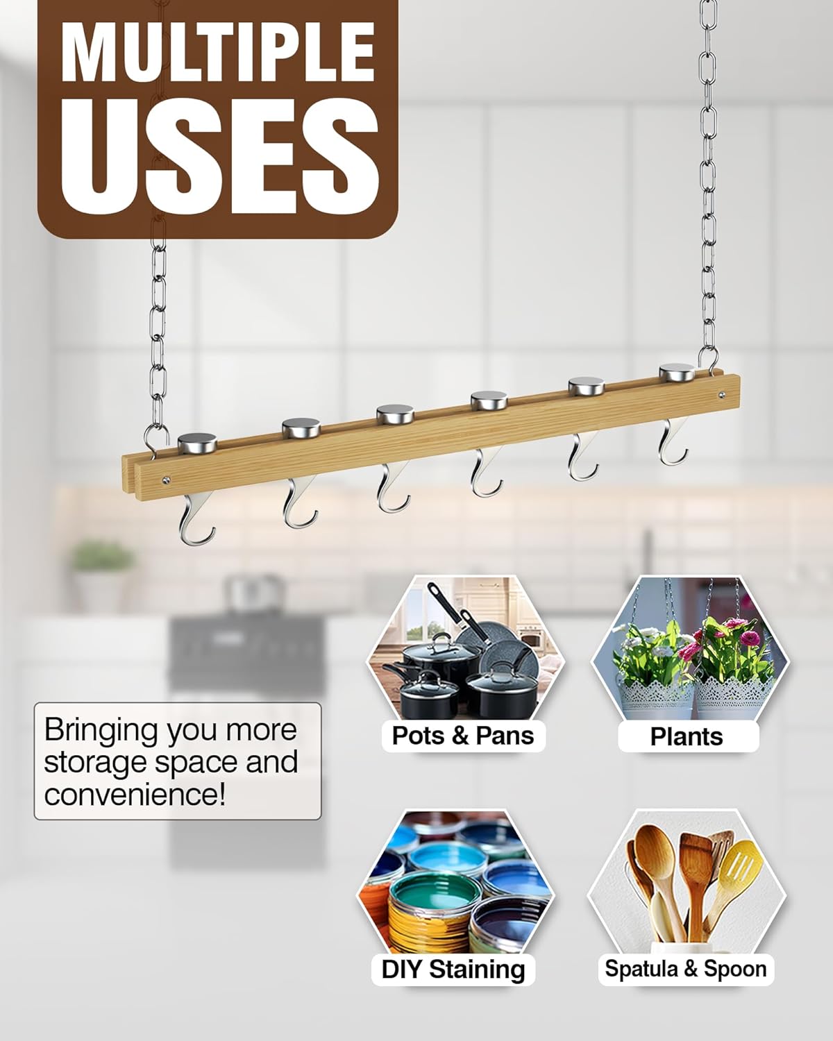 Cooks Standard NC-00269 Standard, Single Bar, 36-Inch Ceiling Mounted Wooden Pot Rack, Brown9