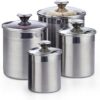 Cooks Standard Stainless Steel Food Jar Storage Canister Set Medium 4-Piece, 0.95qt/1.6qt/2.5qt/3.5qt Airtight Containers with Glass Lid for Tea Coffee Sugar Flour