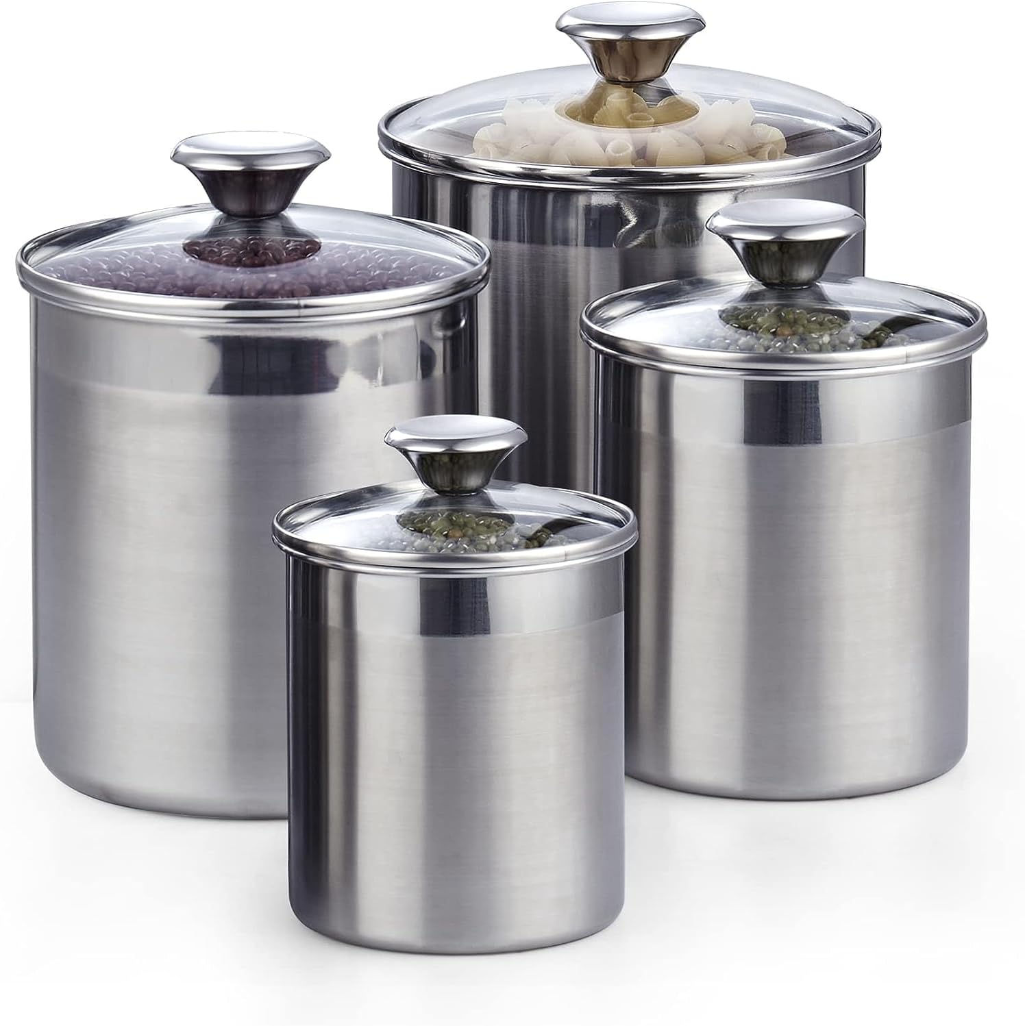 Cooks Standard Stainless Steel Food Jar Storage Canister Set Medium 4-Piece, 0.95qt 1.6qt 2.5qt 3.5qt Airtight Containers with Glass Lid for Tea Coffee Sugar Flour Cooks Standard Stainless Steel Food Jar Storage Canister Set Medium 4-Piece, 0.95qt/1.6qt/2.5qt/3.5qt Airtight Containers with Glass Lid for Tea Coffee Sugar Flour