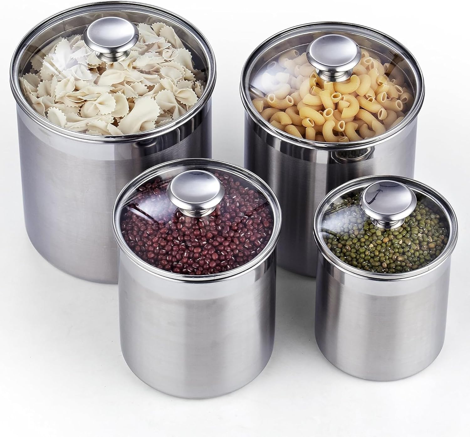 Cooks Standard Stainless Steel Food Jar Storage Canister Set Medium 4-Piece, 0.95qt 1.6qt 2.5qt 3.5qt Airtight Containers with Glass Lid for Tea Coffee Sugar Flour4