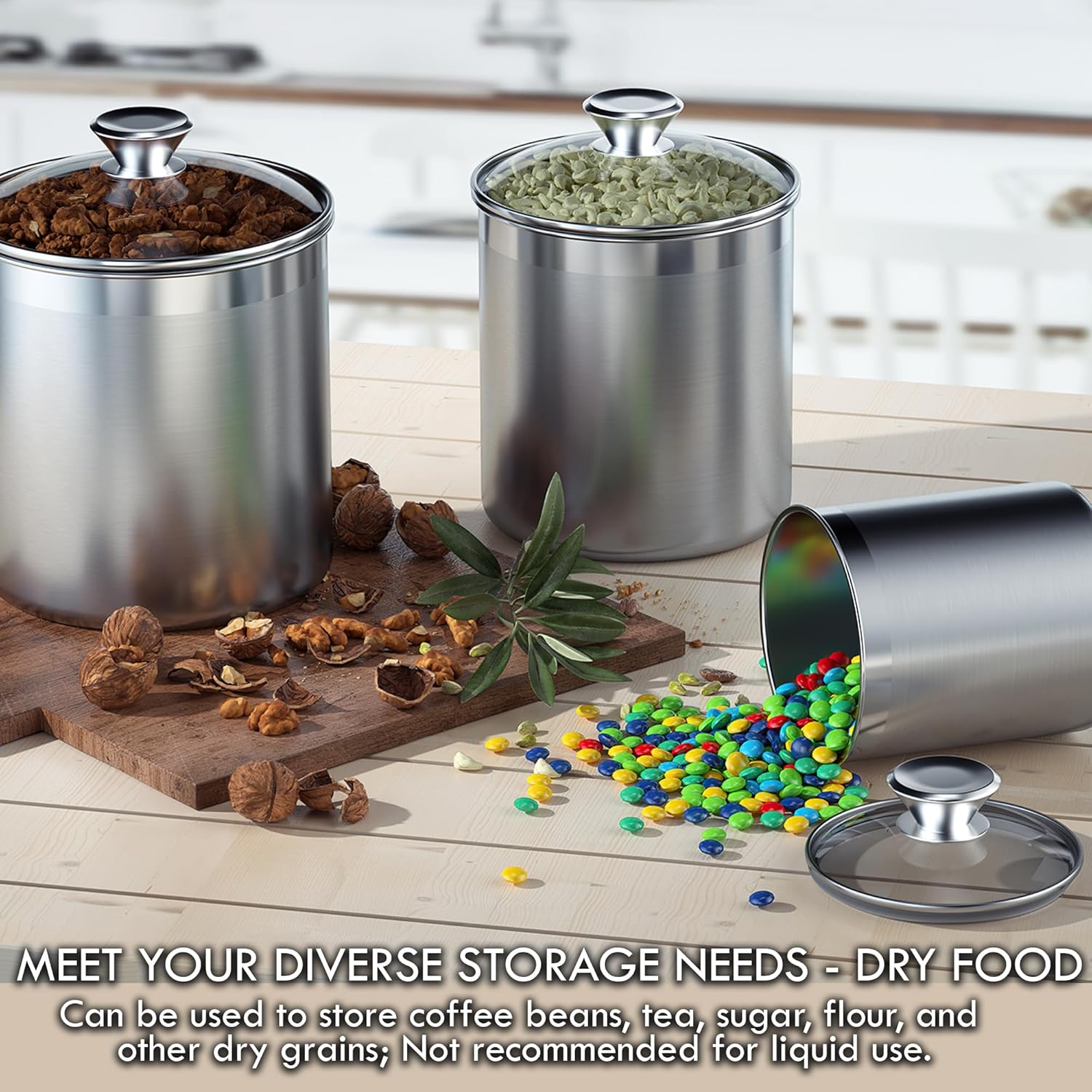 Cooks Standard Stainless Steel Food Jar Storage Canister Set Medium 4-Piece, 0.95qt 1.6qt 2.5qt 3.5qt Airtight Containers with Glass Lid for Tea Coffee Sugar Flour7