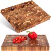 Cutting Board (17x13x1,5in) End Grain Cutting Board, Acacia Wooden Cutting Board, Butcher Block, Chopping Board - Reversible Multipurpose For Kitchen with Juice Groove, Cracker Holder & Inner Handles.