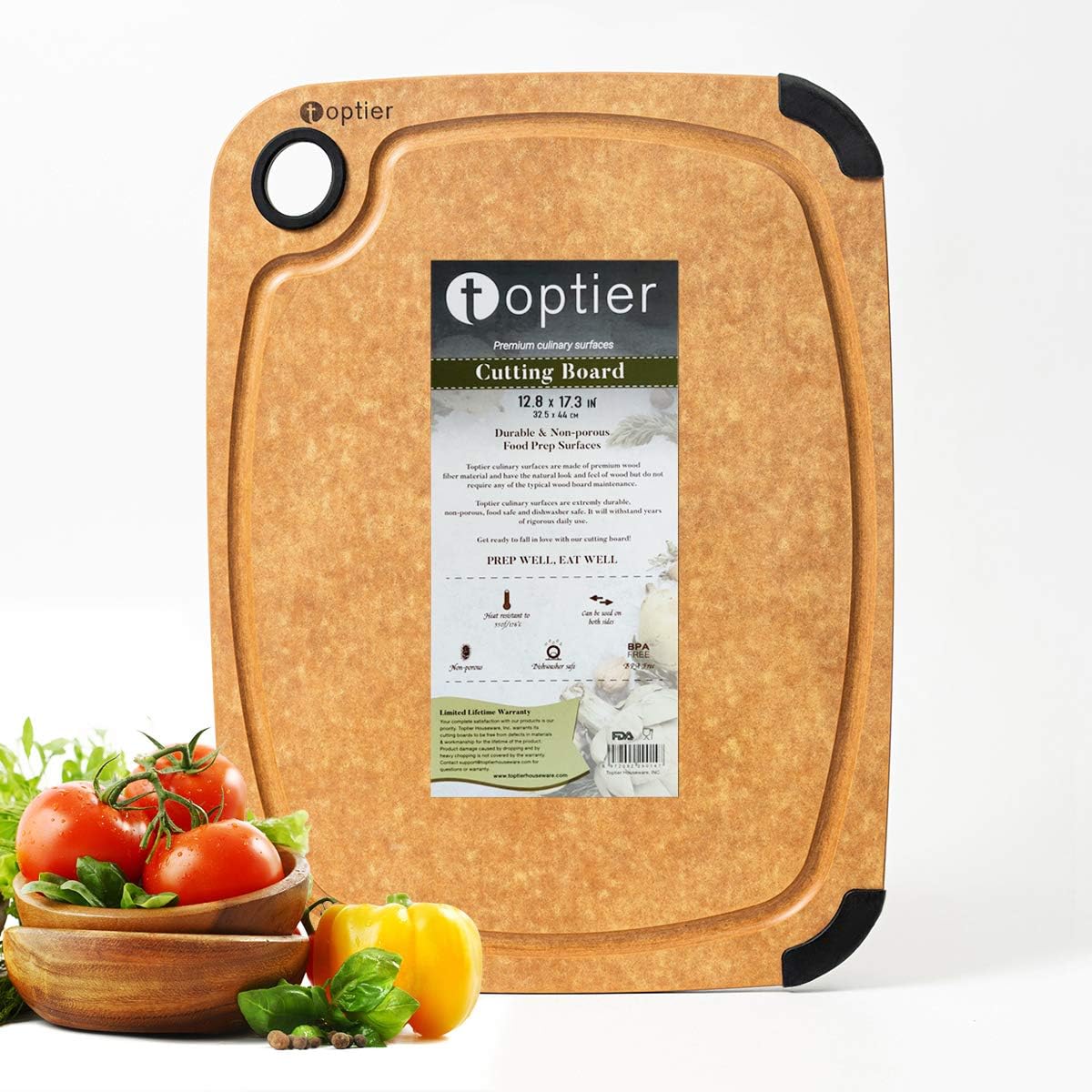 Cutting Board, Toptier Wood Fiber Cutting Board for Kitchen, Non-Slip Kitchen Wooden Chopping Board, Reversible, Eco-Friendly, Natural Wood Fiber, Large Cutting Board, 17.5 x 13-inch, Natural Slate Cutting Board, Toptier Wood Fiber Cutting Board for Kitchen, Non-Slip Kitchen Wooden Chopping Board, Reversible, Eco-Friendly, Natural Wood Fiber, Large Cutting Board, 17.5 x 13-inch, Natural Slate
