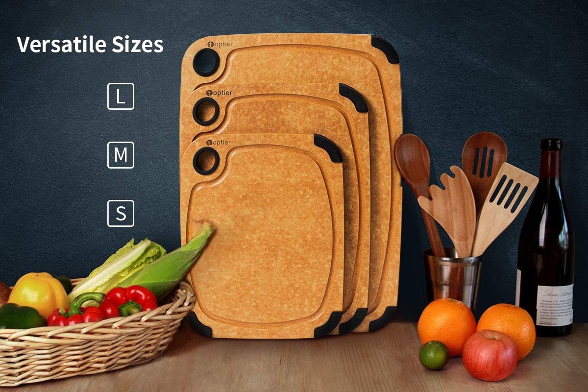 Cutting Board, Toptier Wood Fiber Cutting Board for Kitchen, Non-Slip Kitchen Wooden Chopping Board, Reversible, Eco-Friendly, Natural Wood Fiber, Large Cutting Board, 17.5 x 13-inch, Natural Slate0
