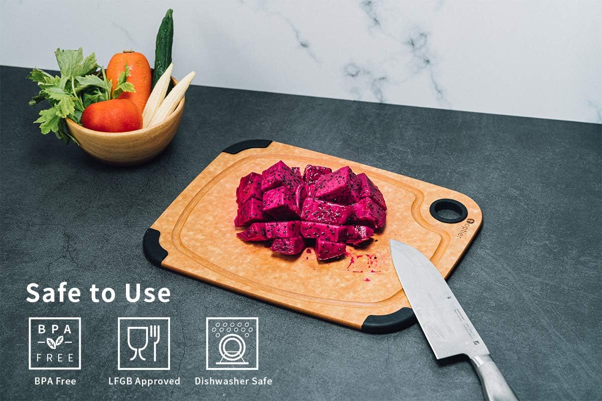 Cutting Board, Toptier Wood Fiber Cutting Board for Kitchen, Non-Slip Kitchen Wooden Chopping Board, Reversible, Eco-Friendly, Natural Wood Fiber, Large Cutting Board, 17.5 x 13-inch, Natural Slate1