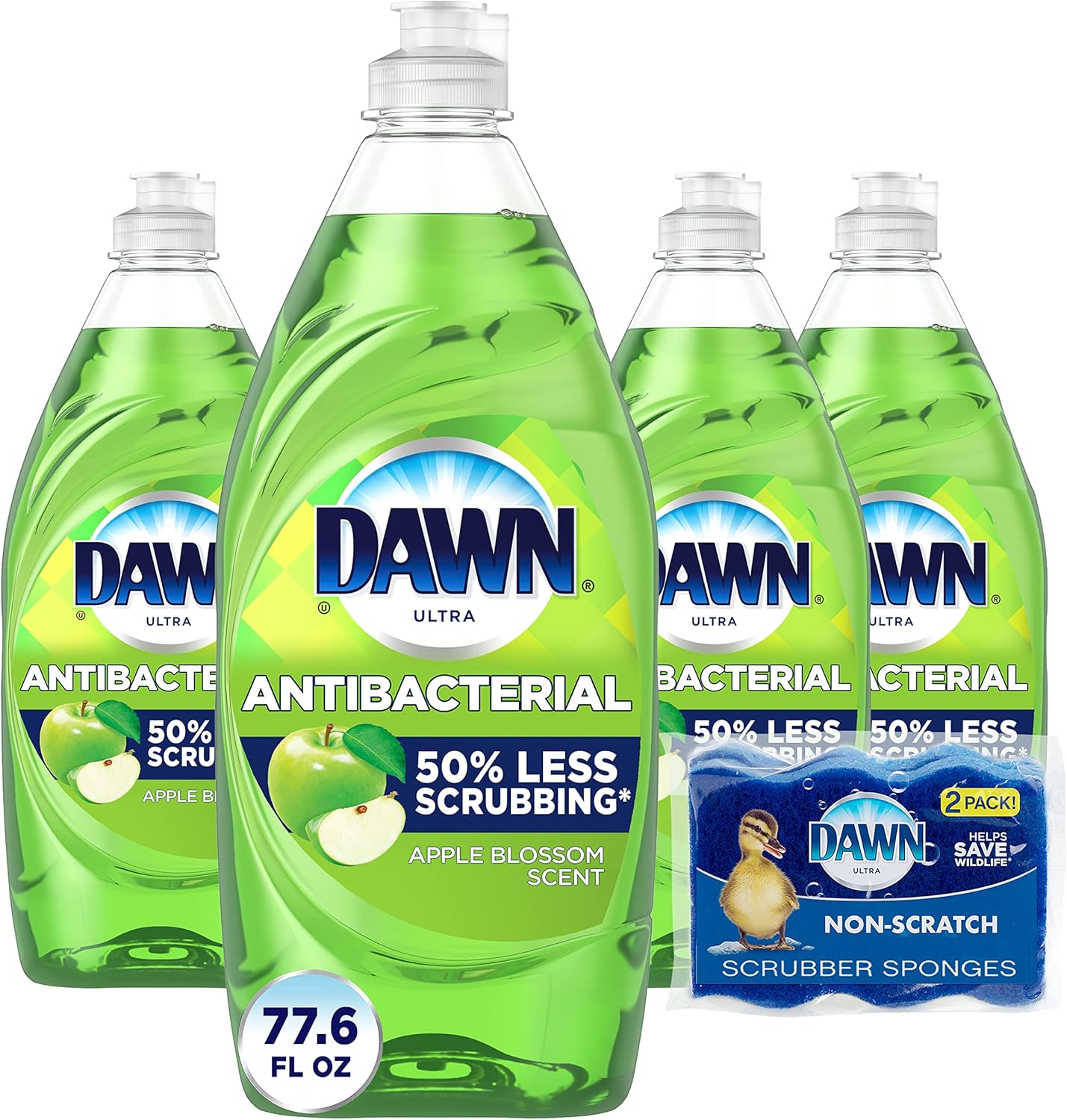 Dawn Dish Soap, Antibacterial Hand Soap, Dishwashing Liquid, Apple Blossom Scent,19.4 Oz, Pack Of 4 + 2 Sponges Dawn Dish Soap, Antibacterial Hand Soap, Dishwashing Liquid, Apple Blossom Scent,19.4 Oz, Pack Of 4 + 2 Sponges