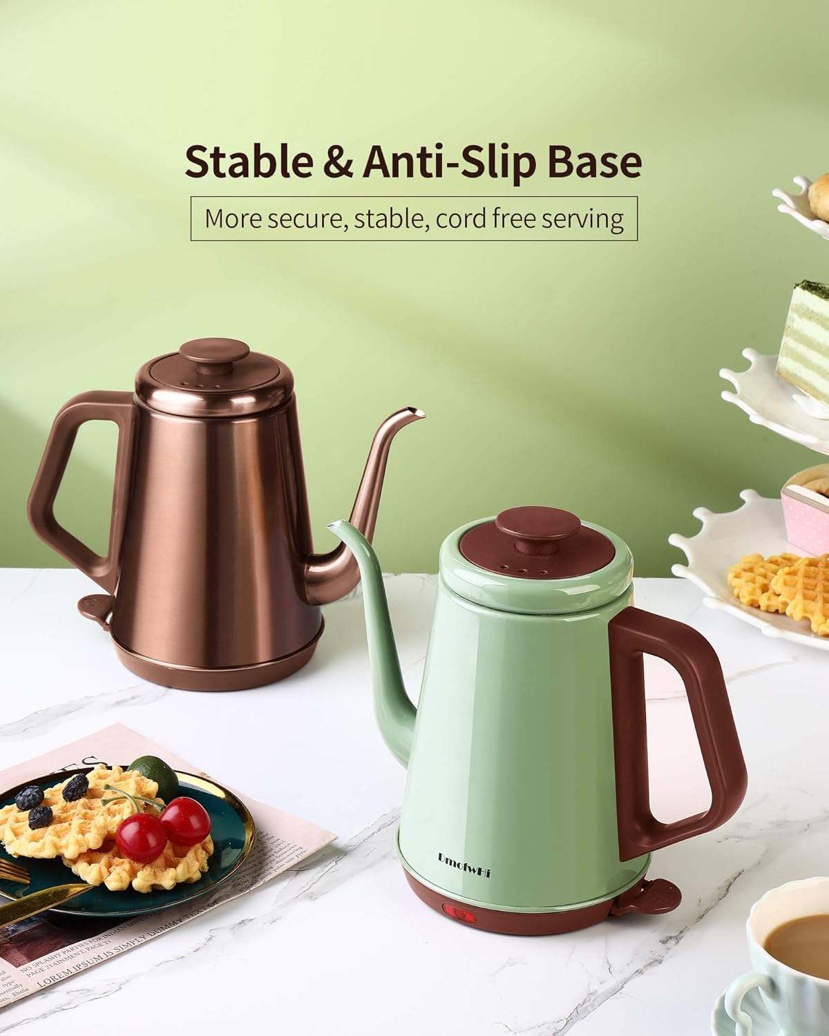 DmofwHi 1000W Gooseneck Electric Kettle (1.0L),100% Stainless Steel BPA Free Tea Kettle with Auto Shut - Off Protection, Pour Over Coffee Kettle -Copper8